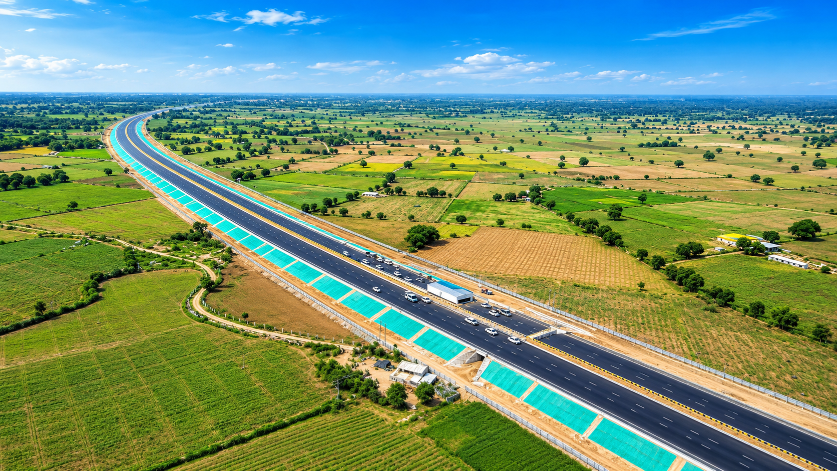 Modern highway through agricultural landscape